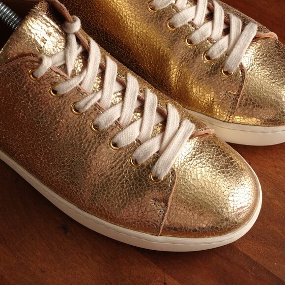 Sezane Sneakers Womens Size EU 39 US 8 Gold Jack Leather Metallic Modern Shoes - Picture 4 of 14